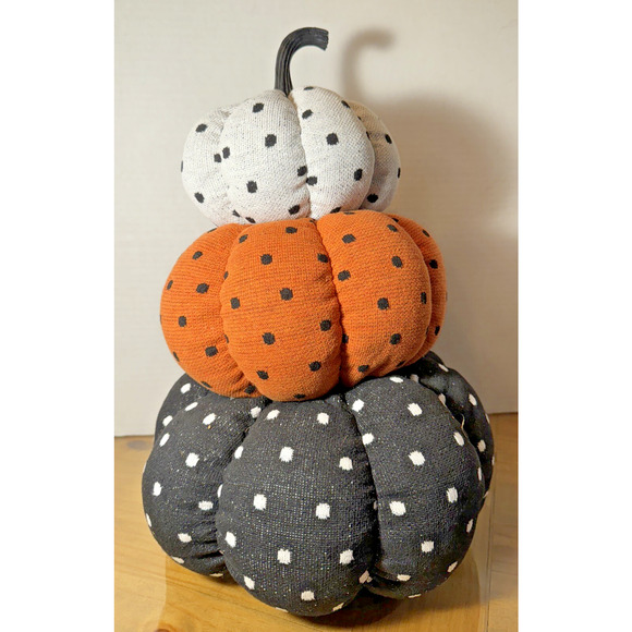 Triple Stacked Puffy Pokadot Pumpkins Fallfest Decoration - Picture 3 of 8